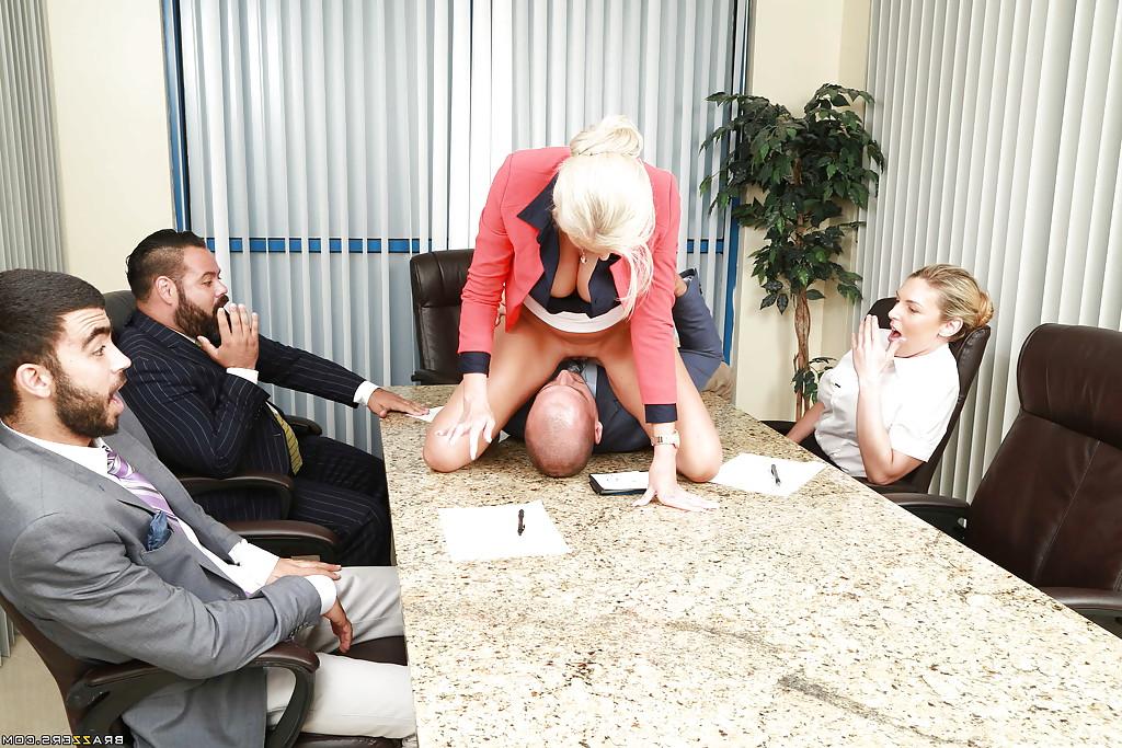 16P Buxom European MILF Nina Elle engaging in hardcore office sex in high heels