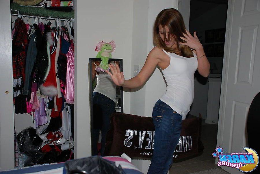 20P Pictures of teen cutie Karen Dreams being goofy at home