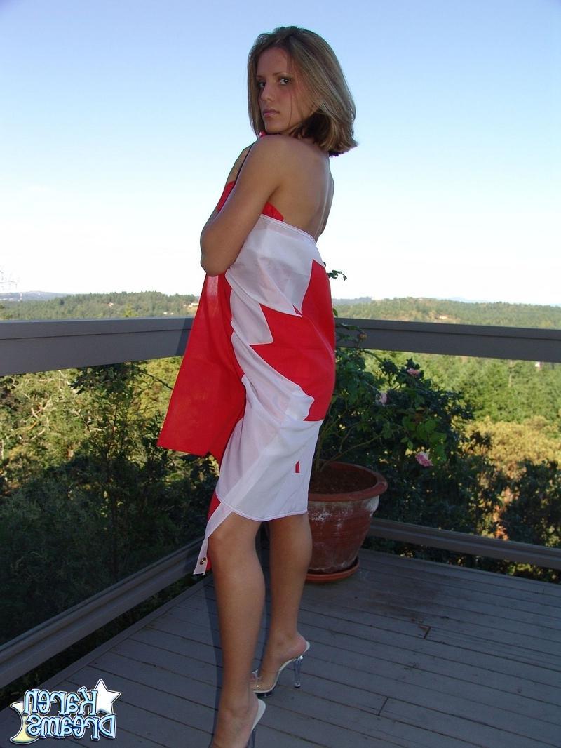 20P Pictures of Karen Dreams getting nude on a canadian flag
