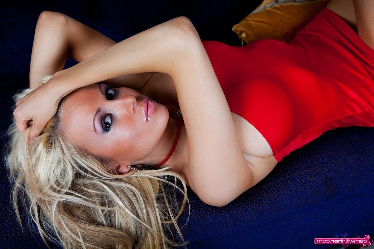 12P Blonde model Kristina shows off her sexy legs in a red dress