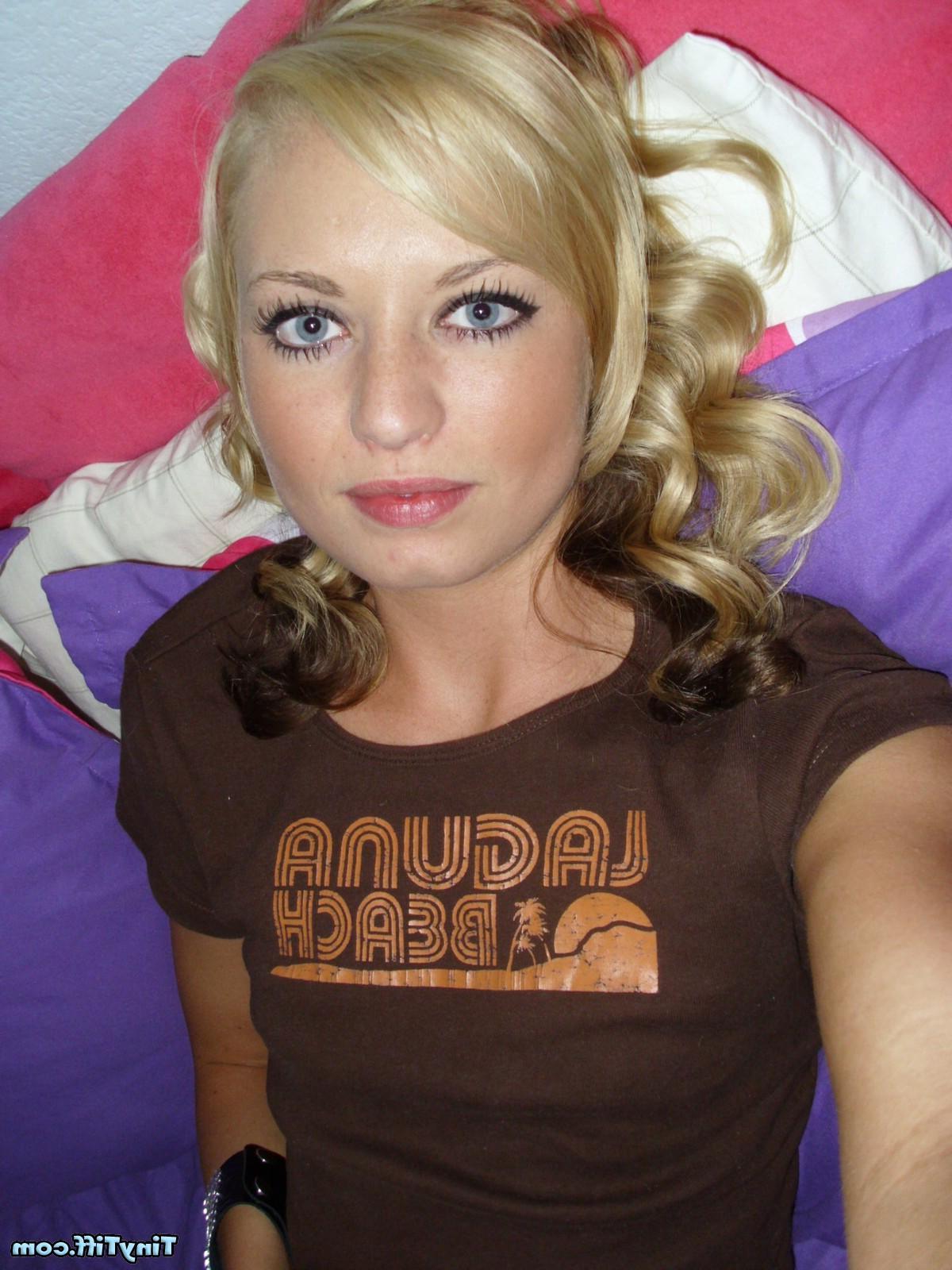16P Blonde teen Tiff takes a self pussy portrait for you