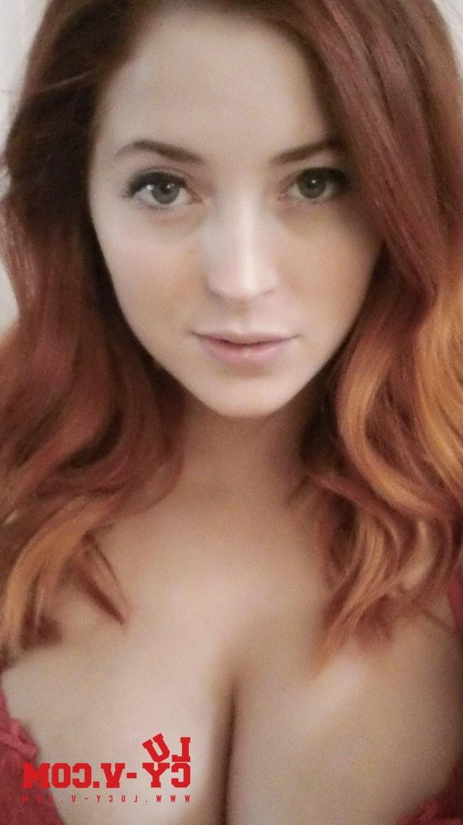 12P Lucy V shows off her new sexy red lingerie at home