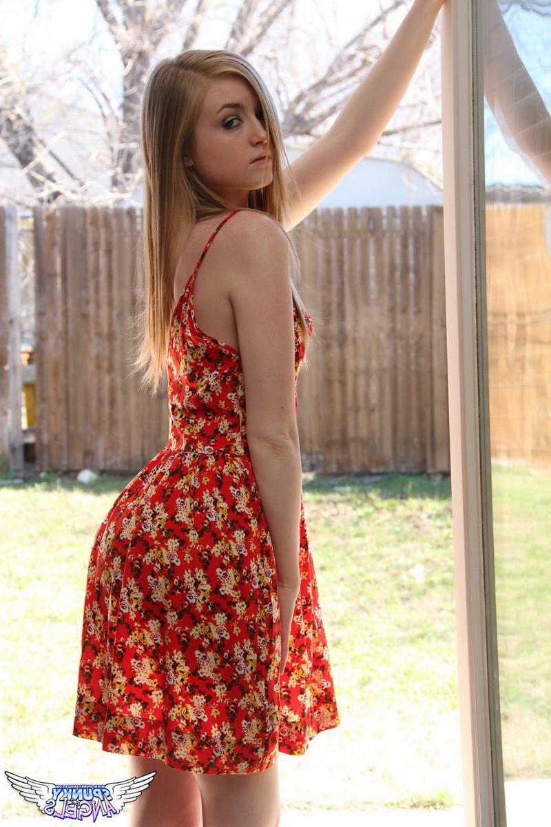 12P Mandy Roe lifts her sundress exposing her perky little tights and tight round ass