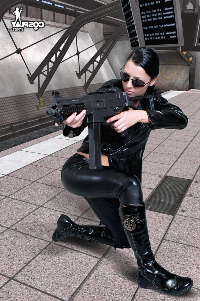12P Sexy cosplayer Mea Lee dresses up as Trinity and invites you to play in The Matrix