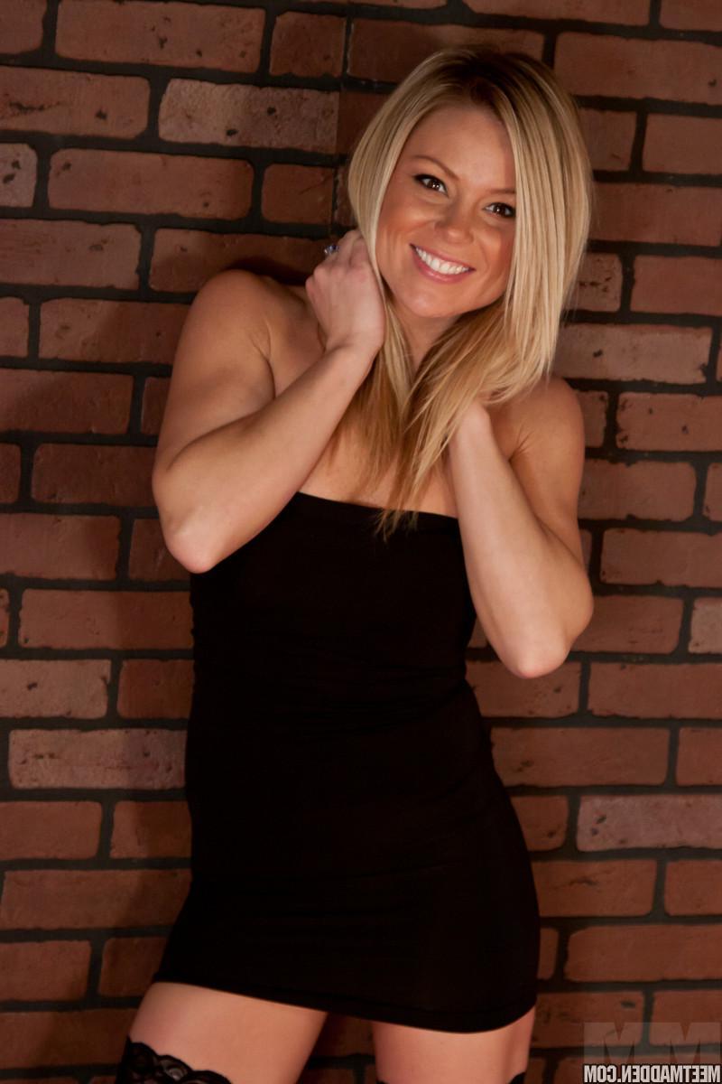 15P Blonde babe Madden teases in "Bricks and Thigh highs"