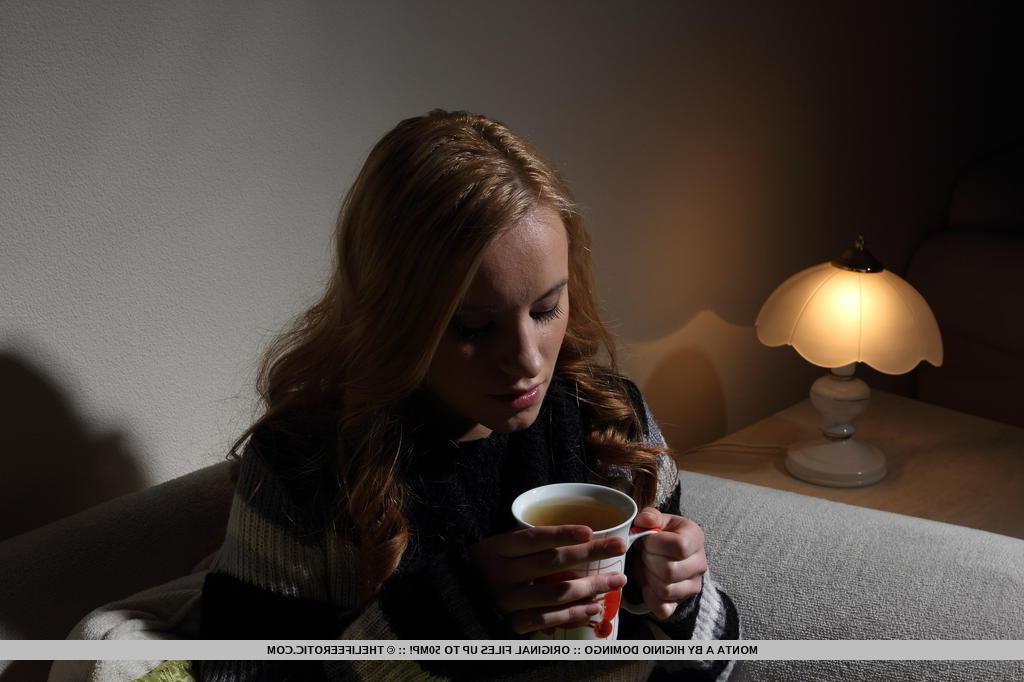 16P Hot blonde teen Monta A gets cosy on the couch with a sweater and masturbates
