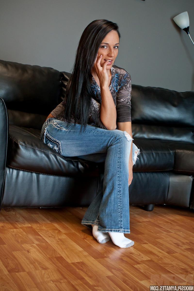 15P Pictures of hot teen girl Nikki stripping down to her socks