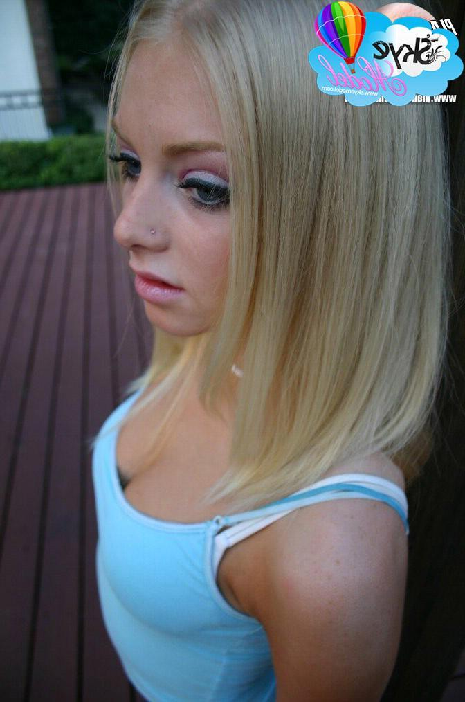 12P Blonde tease Skye loves to tease with her perky teenage tits and her tight round perfect ass outdoors