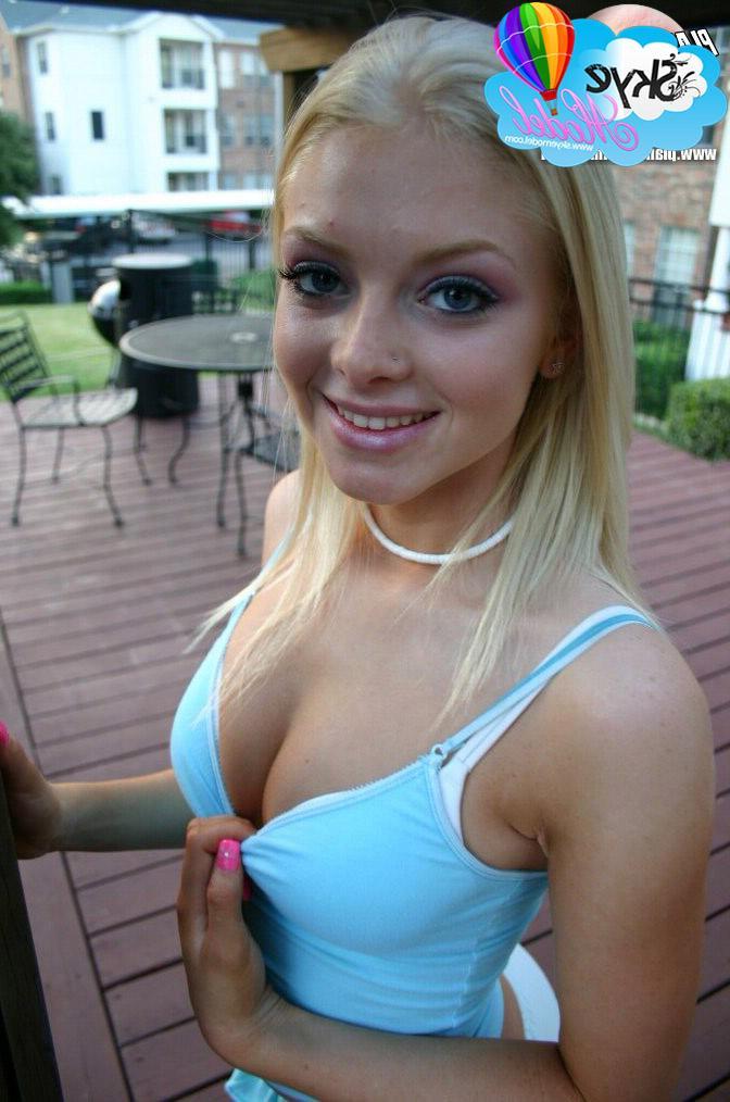 12P Blonde tease Skye loves to tease with her perky teenage tits and her tight round perfect ass outdoors
