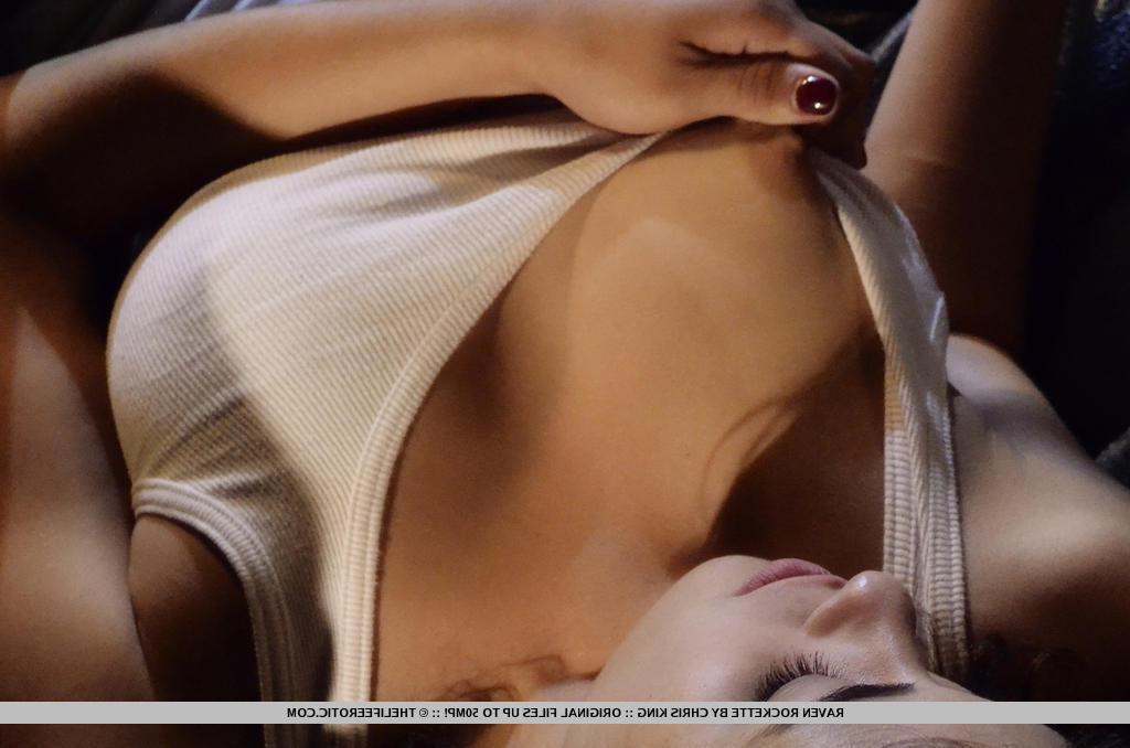 16P Busty brunette teen Raven Rockette fondles her hairy pussy on the couch