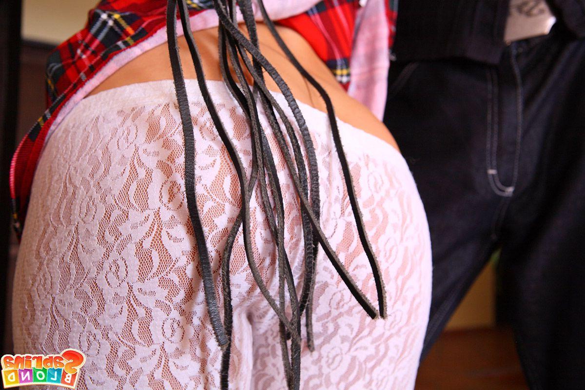 15P Pictures of Sabrina Blond enjoying some kinky bondage anal sex