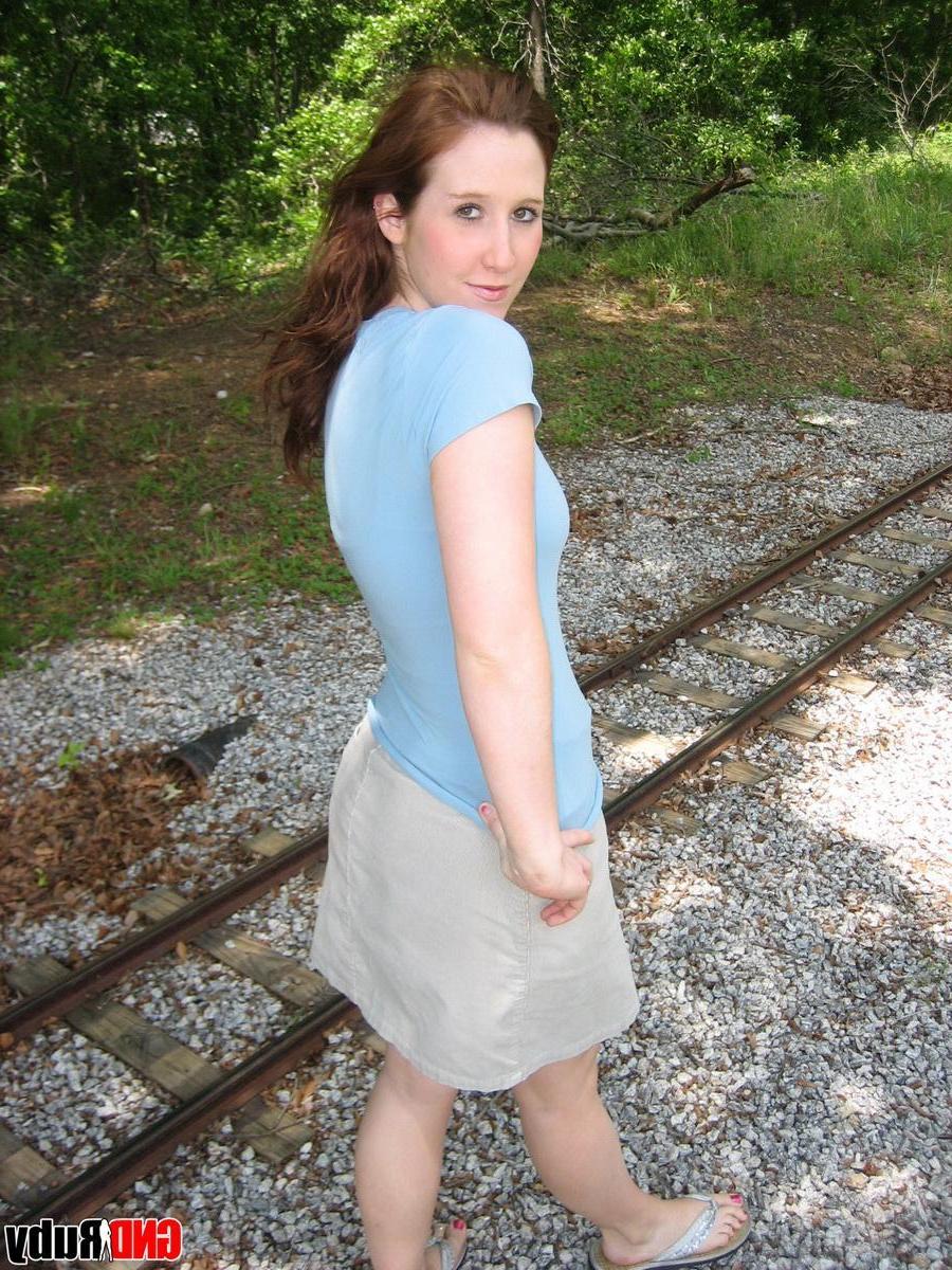 12P Teasing redhead Ruby flashes her tits at the public park