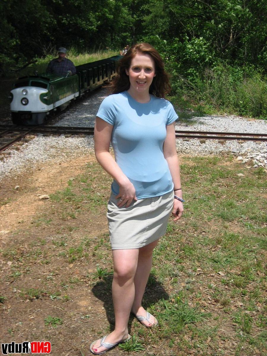 12P Teasing redhead Ruby flashes her tits at the public park