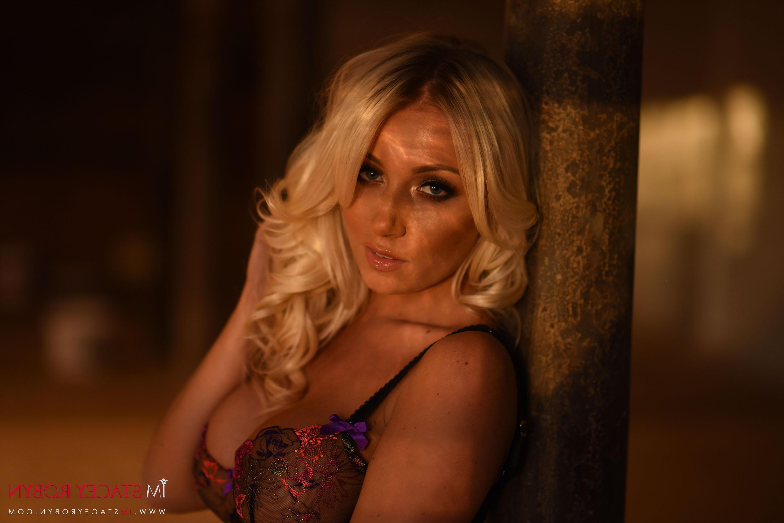 16P Stacey Robyn teasing in sexy black lingerie and stockings