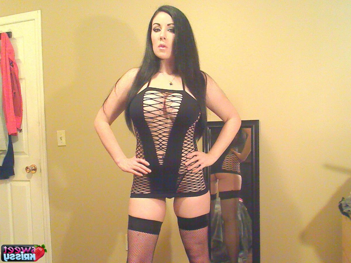 20P Sweet Krissy gives you a hot show in her black dress and stockings