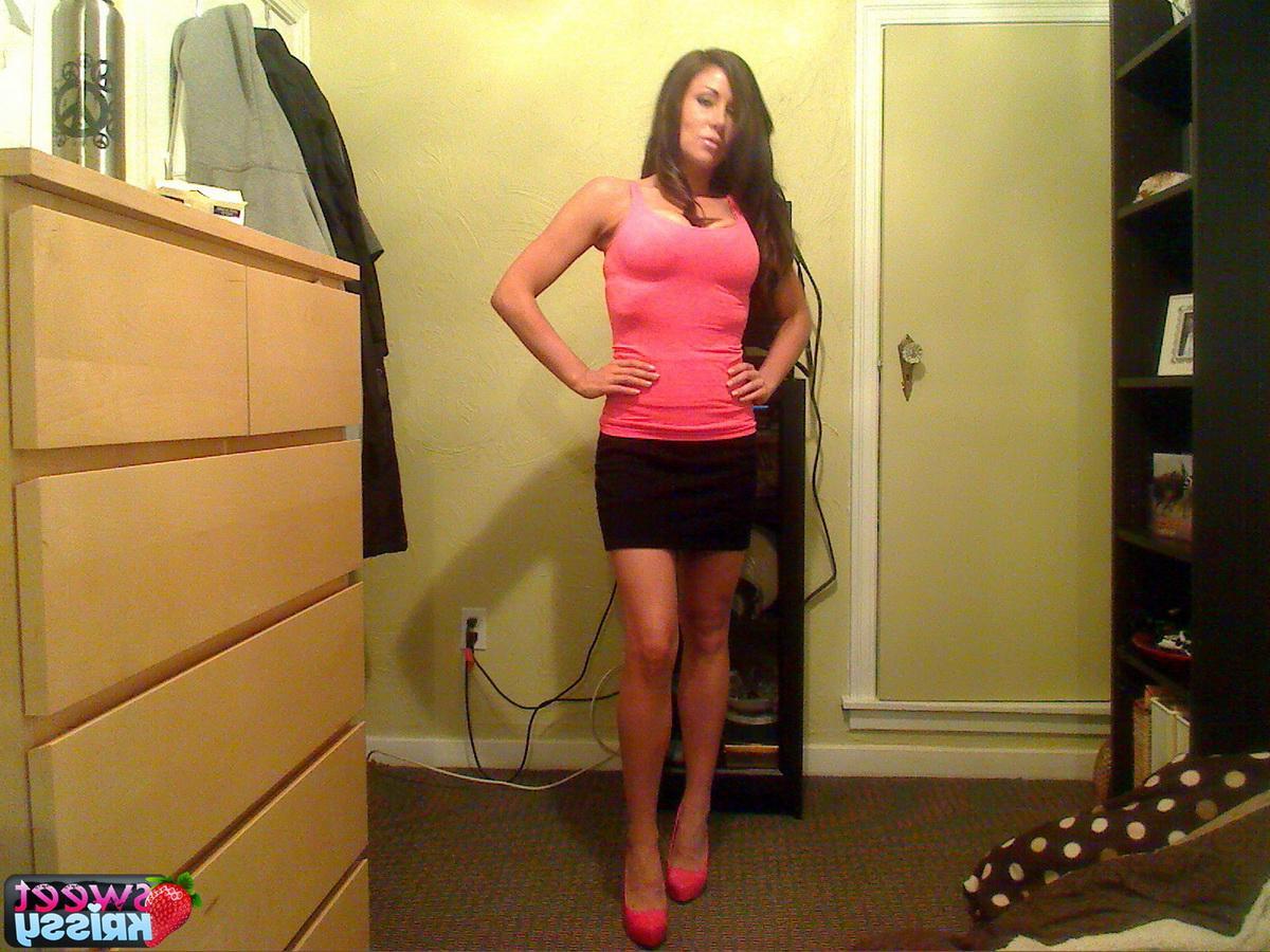 20P Pictures of Sweet Krissy showing off in her lingerie in bed