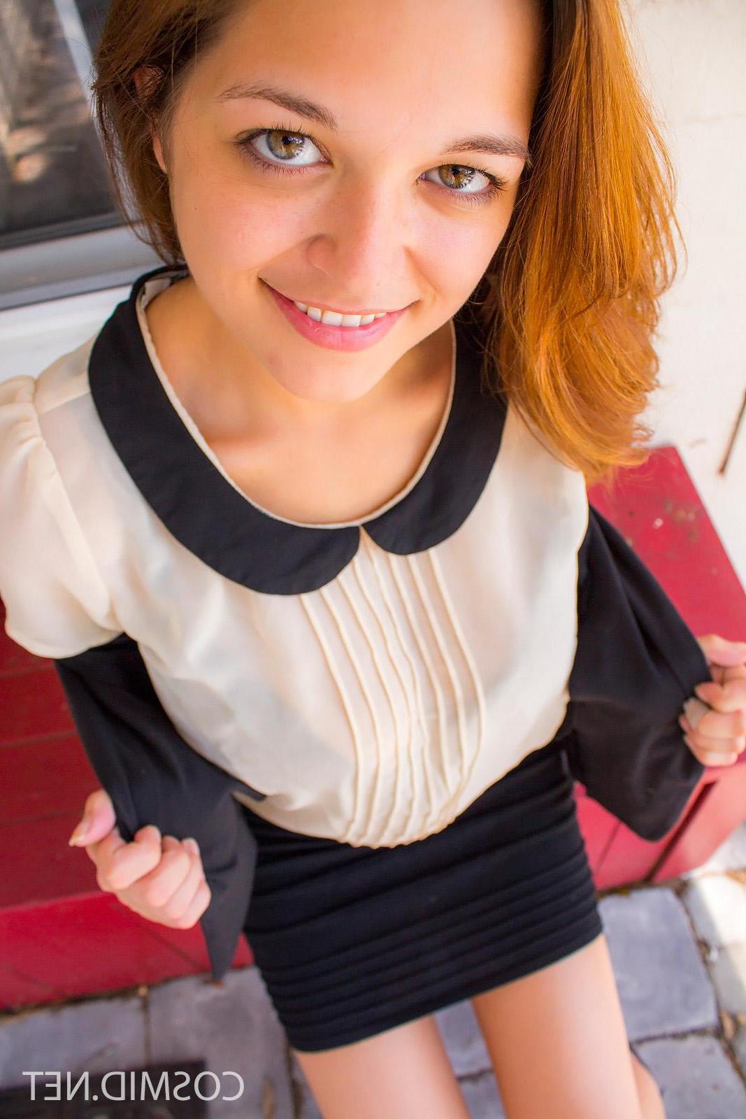 16P Busty brunette girl Tessa strips out of her clothes after a day at the office