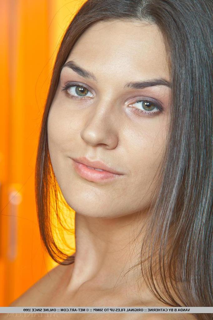 18P Brunette teen girl Vanda B teases in fur and panties
