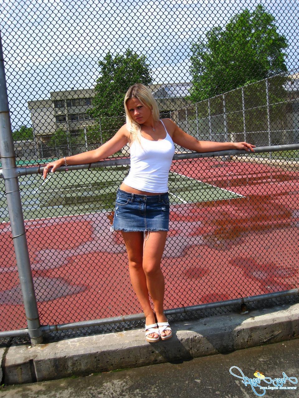 16P Ann Angel shows you what's up her skirt at a local school park