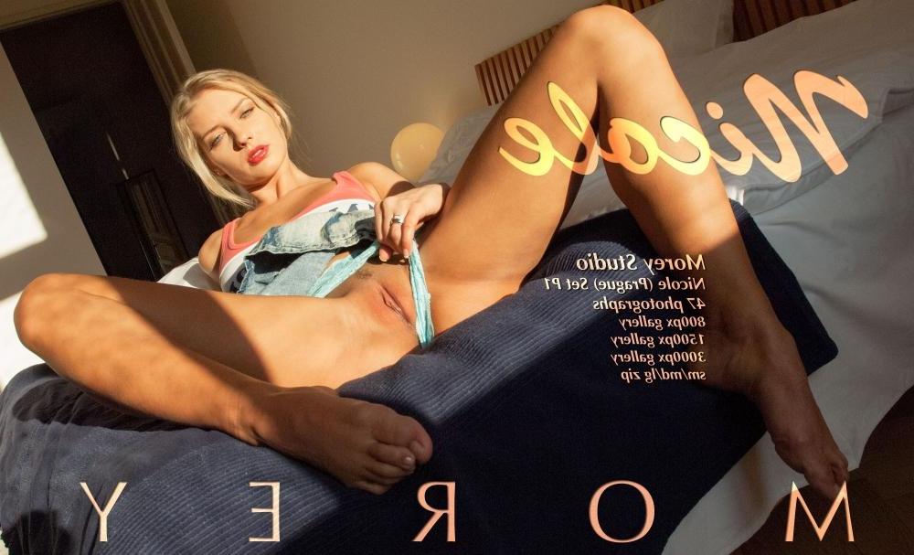 10P Blonde babe Nicole pulls aside her panties to show her tight pussy