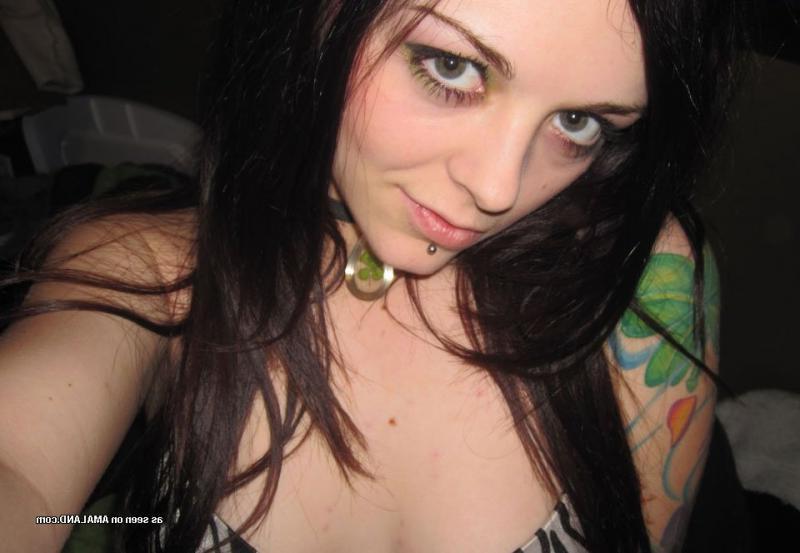 14P Inked rocker chick spreading and showing her shaved twat