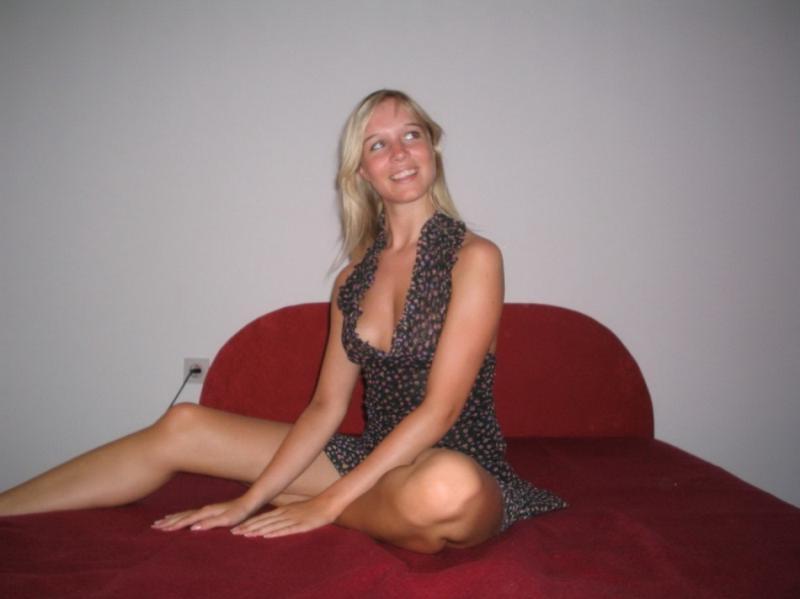 14P Blonde bombshell posing her see-through lingerie