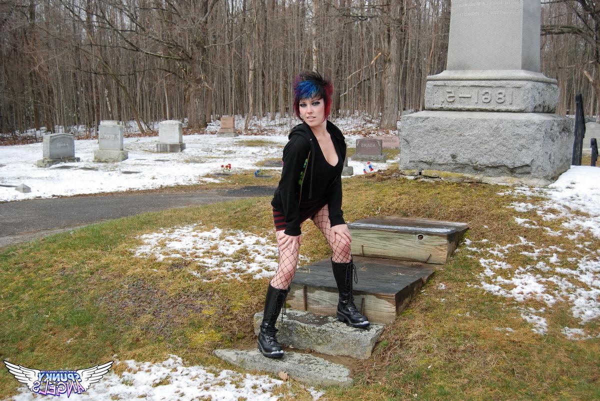 12P Happy Halloween as dirty tease Sabrina flashes her tits and tight pink pussy in a graveyard