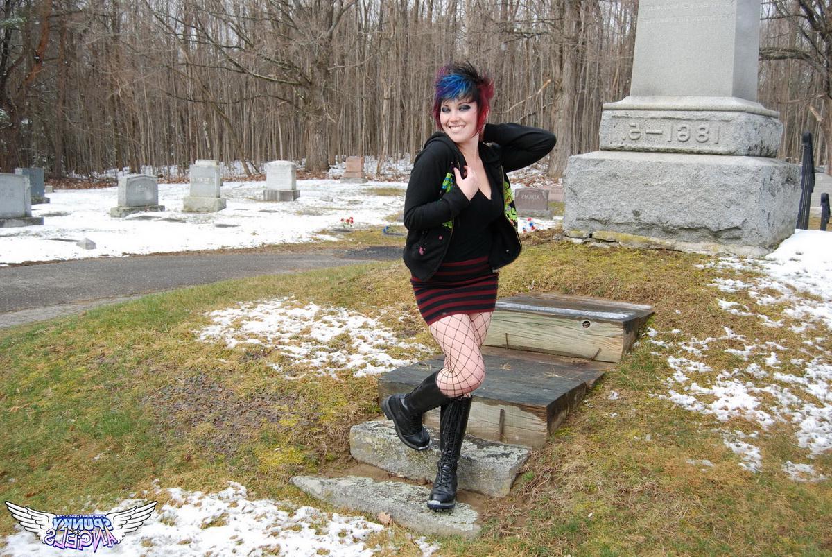12P Happy Halloween as dirty tease Sabrina flashes her tits and tight pink pussy in a graveyard