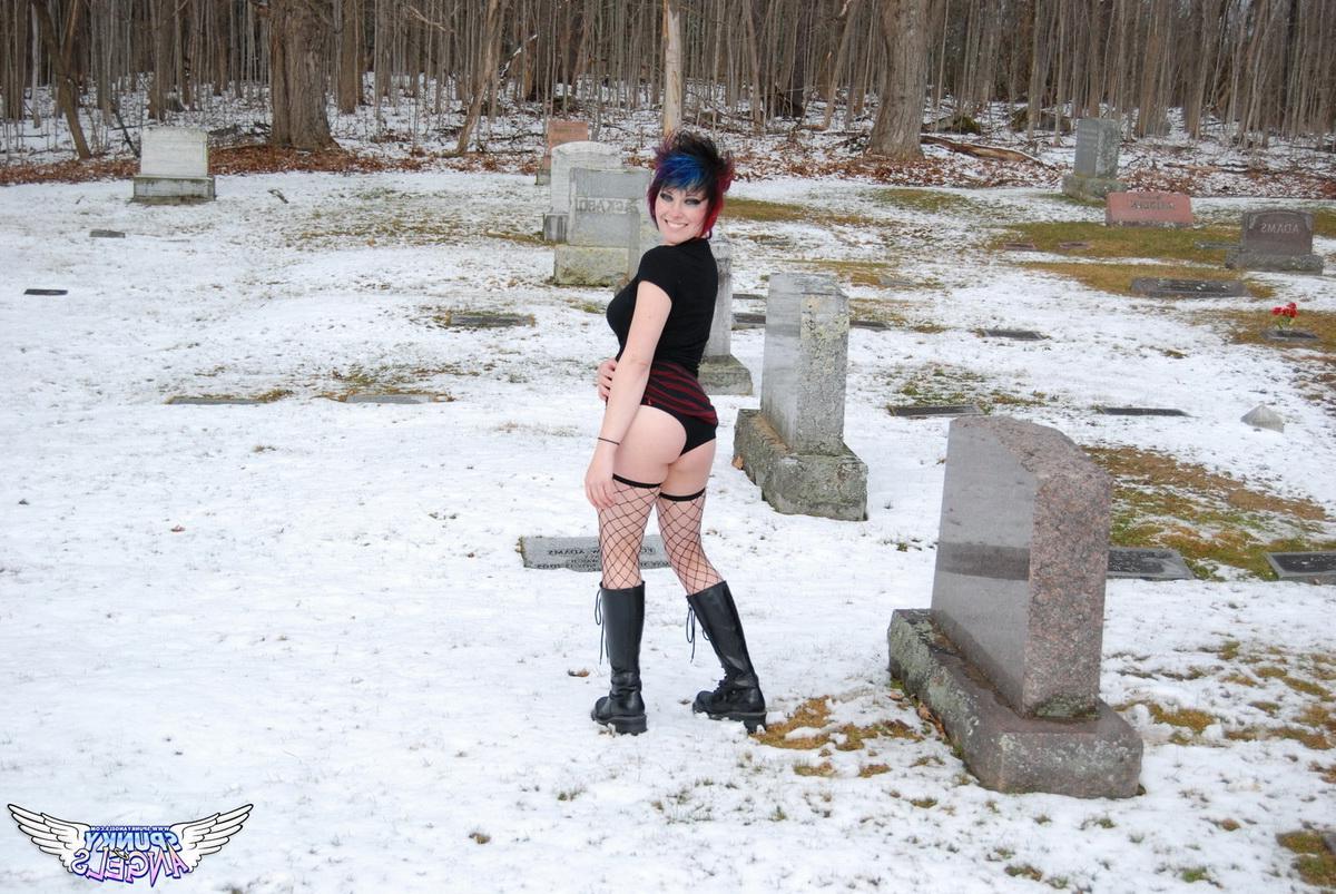 12P Happy Halloween as dirty tease Sabrina flashes her tits and tight pink pussy in a graveyard