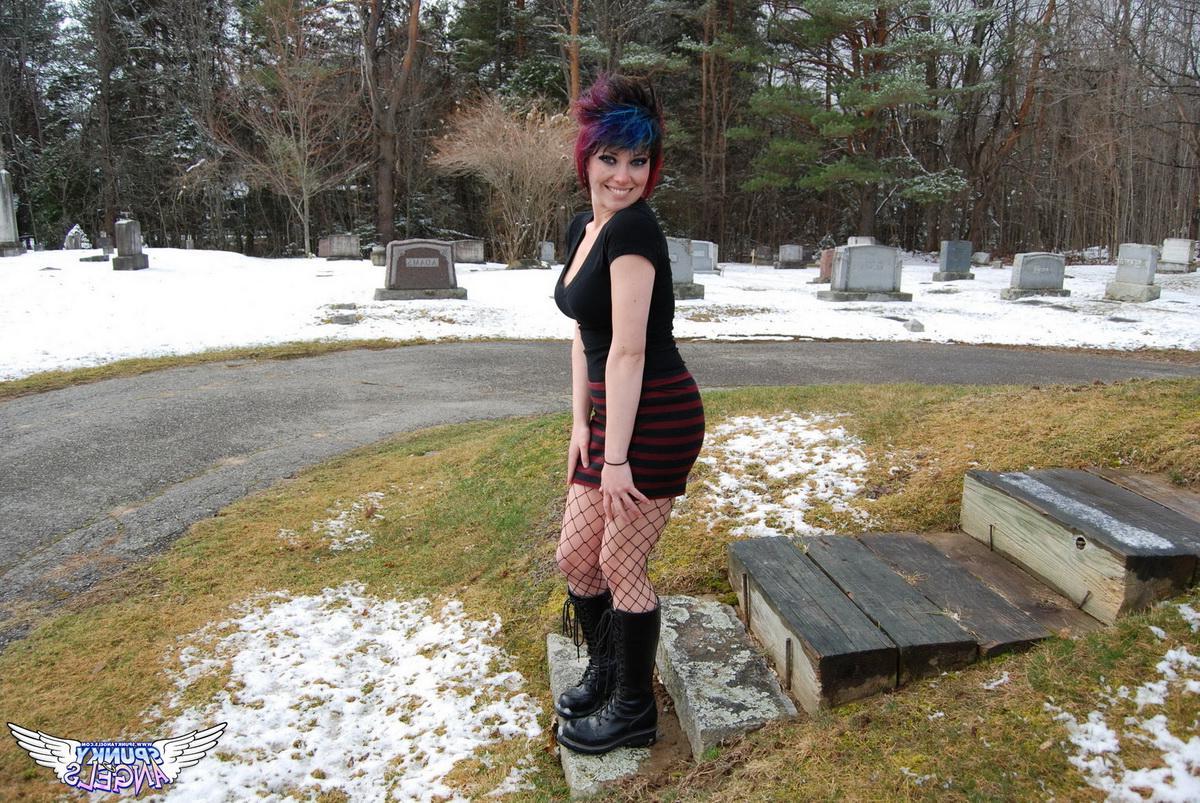 12P Happy Halloween as dirty tease Sabrina flashes her tits and tight pink pussy in a graveyard
