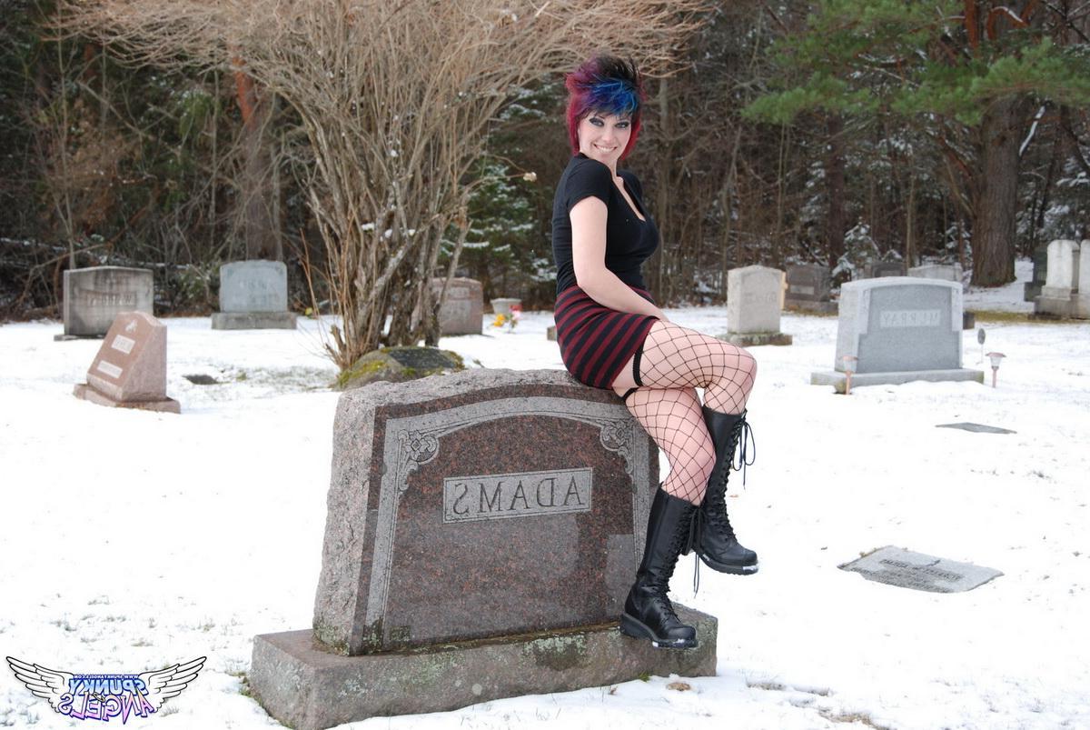 12P Happy Halloween as dirty tease Sabrina flashes her tits and tight pink pussy in a graveyard