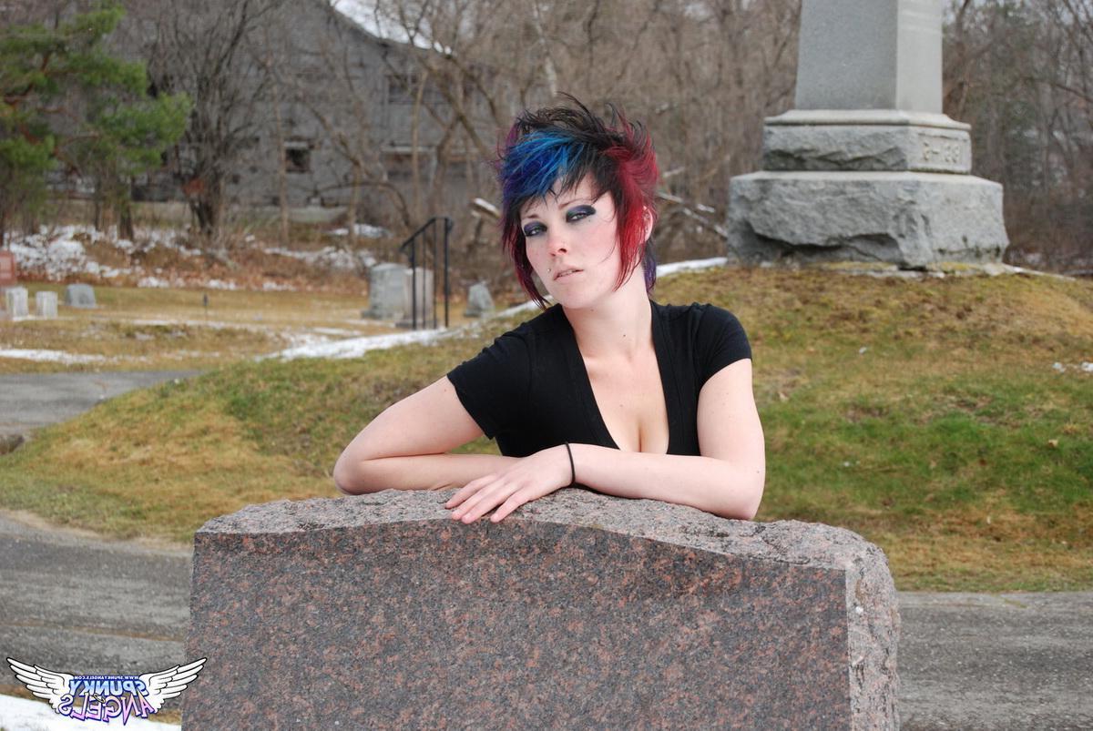 12P Happy Halloween as dirty tease Sabrina flashes her tits and tight pink pussy in a graveyard