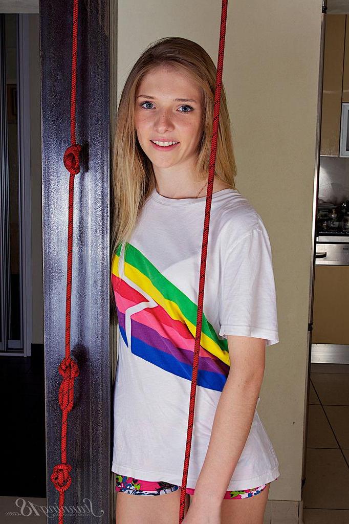 16P Gorgeous blonde teen Kat B strips for you in "First Undressing"
