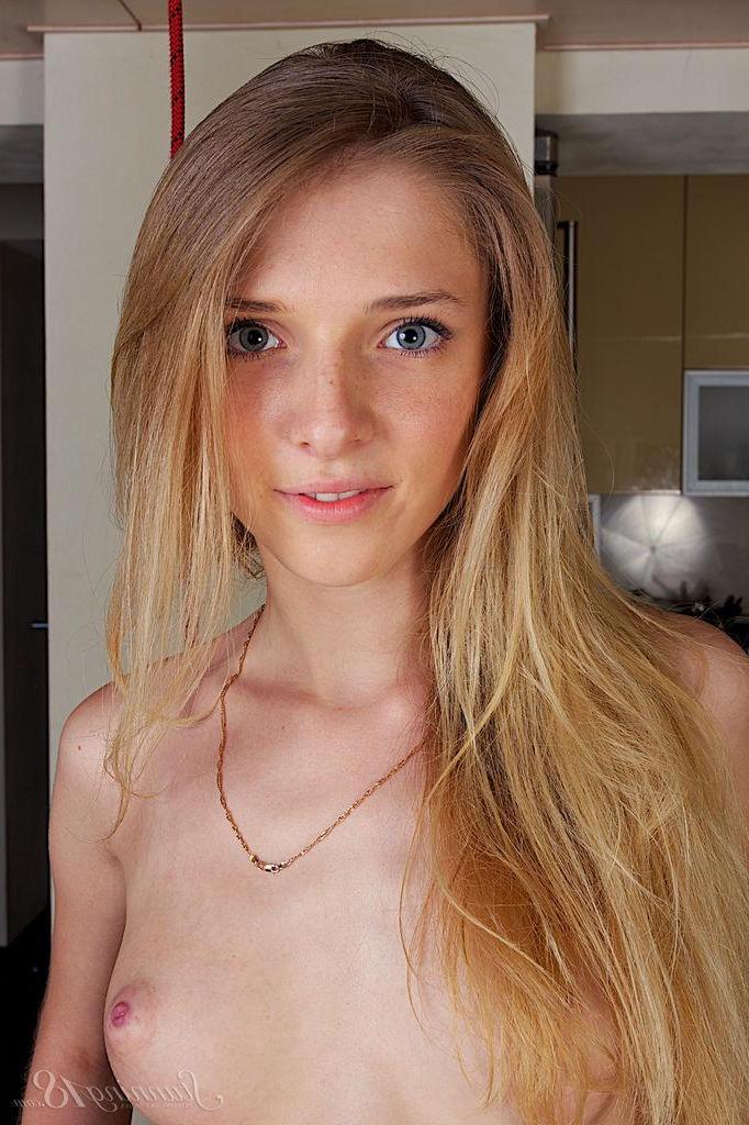 16P Gorgeous blonde teen Kat B strips for you in "First Undressing"