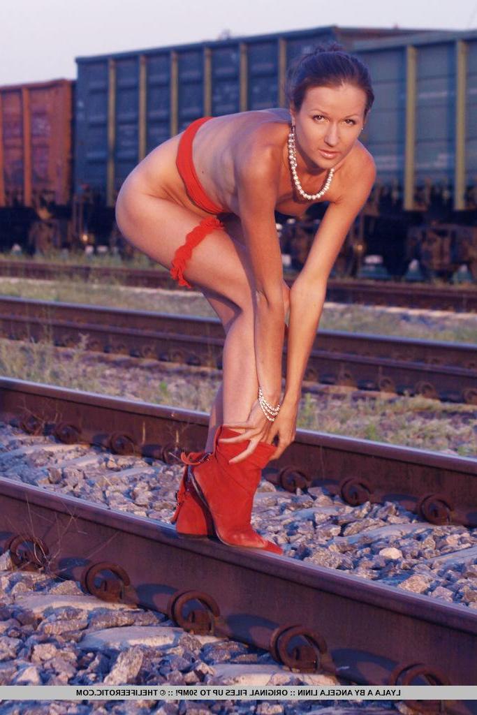 16P Lyala A flaunts her lean, petite body on the rail track