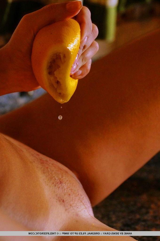 16P Brunette model Annie gets messy in the kitchen in "Citrus Sunrise"