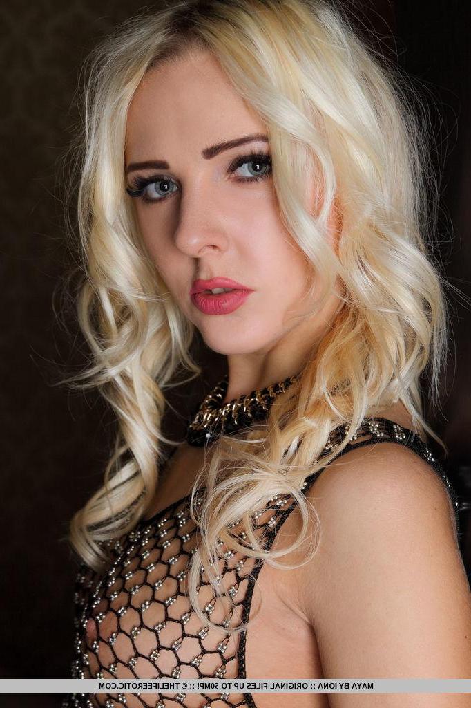 16P Stunning blonde Maya offers you her tight pussy in black stockings