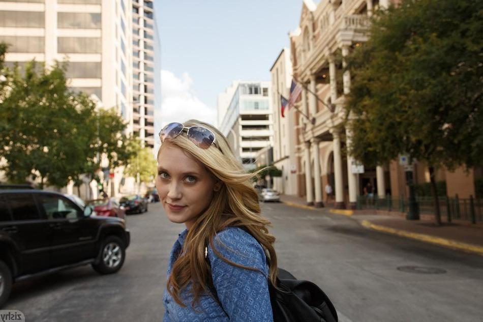 8P Blonde teen Ember Volland shows off her sex legs and panties in public