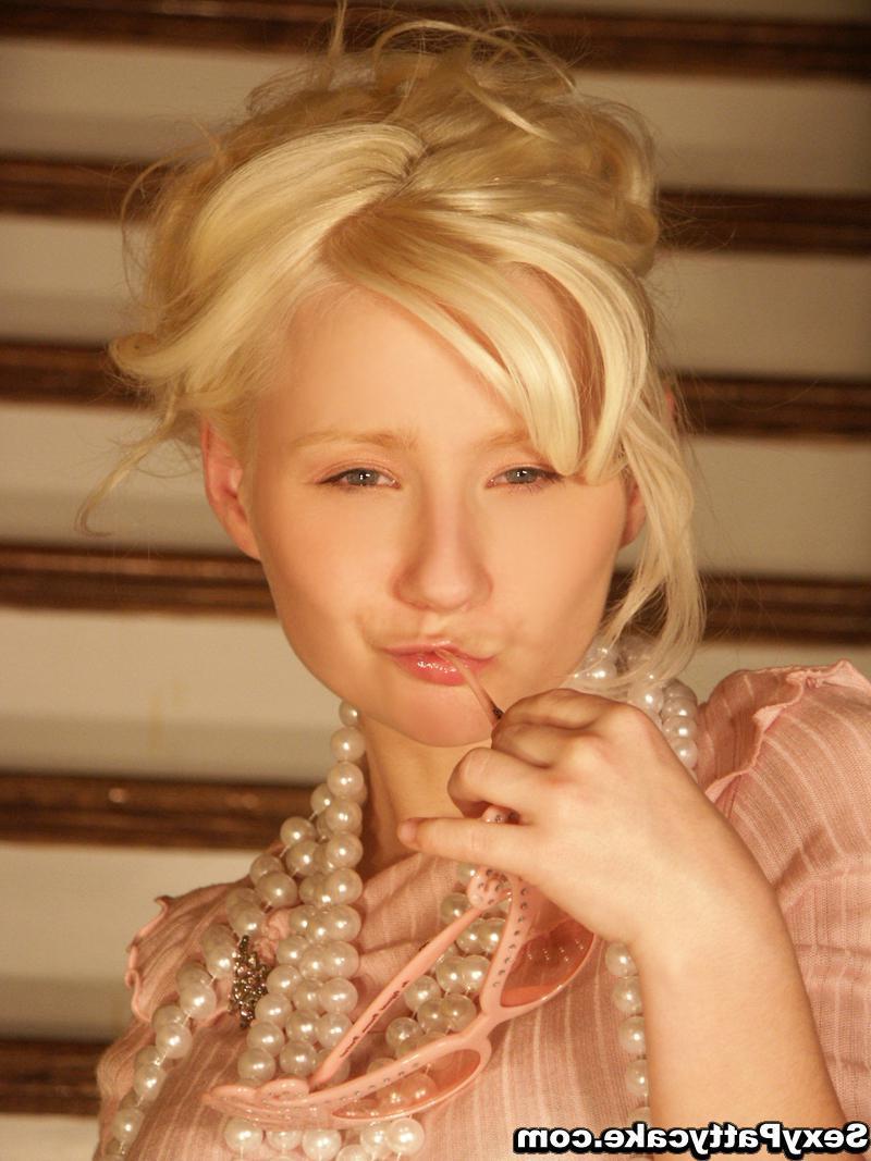 16P Blonde teen Sexy Pattycake teases in pearls and panties