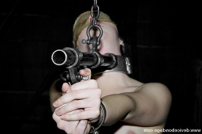 15P Masked Alyssa on ultra high heels in leather strap bondage