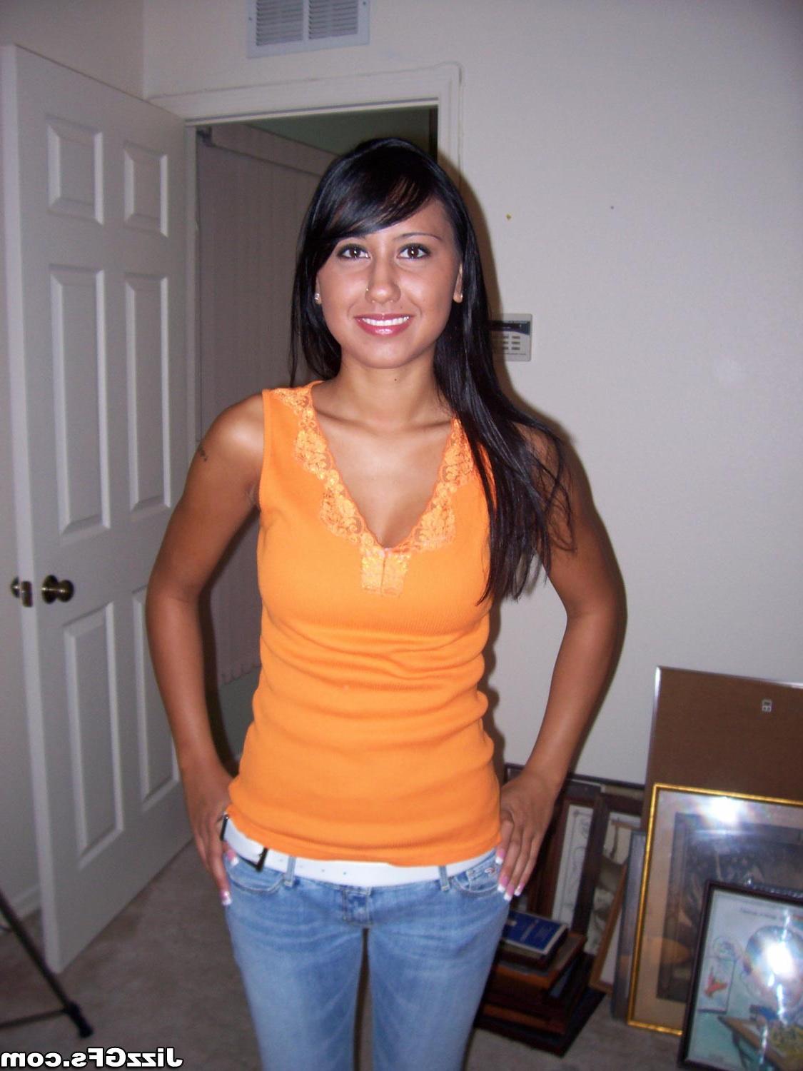 18P Cute ethnic girlfriend poses in panties then sucking cock