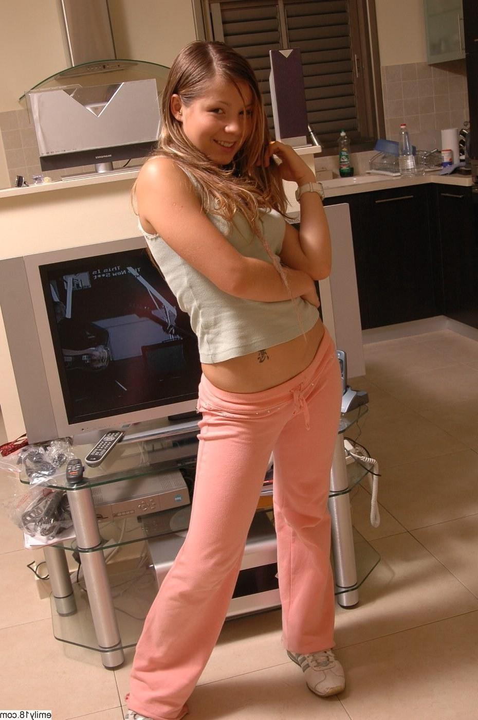 16P Pretty brunette teen girl topless at home