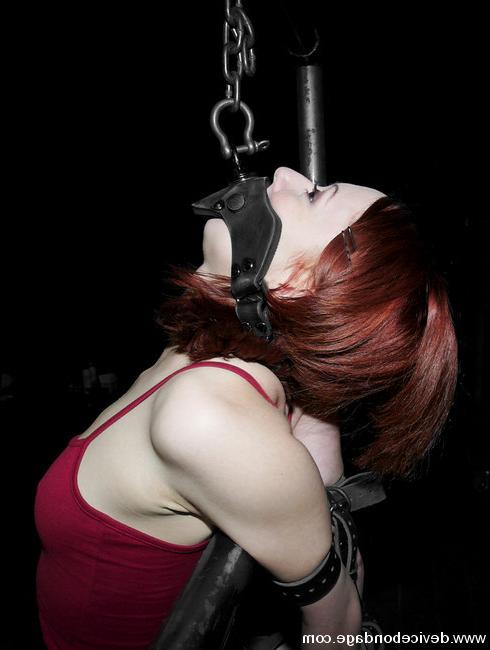 15P Redhead girl fixed in strap bondage gaged and nipples stretched