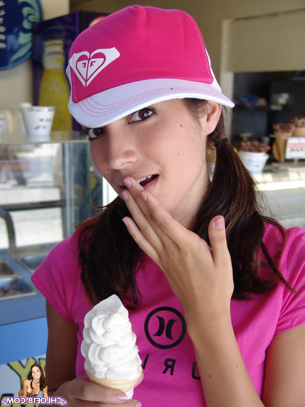 15P Burnette teen licking ice cream at the park