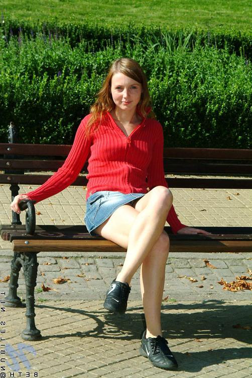 15P Sexy teen beth walks thru the park and stops at a few shops just hanging out