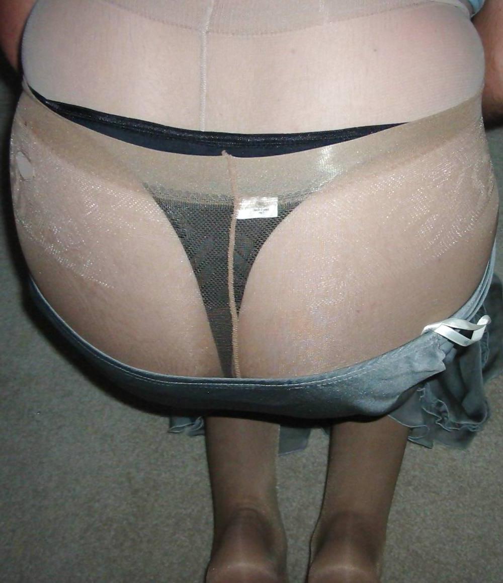 4P Upskirt in wifes thong and pantyhose.