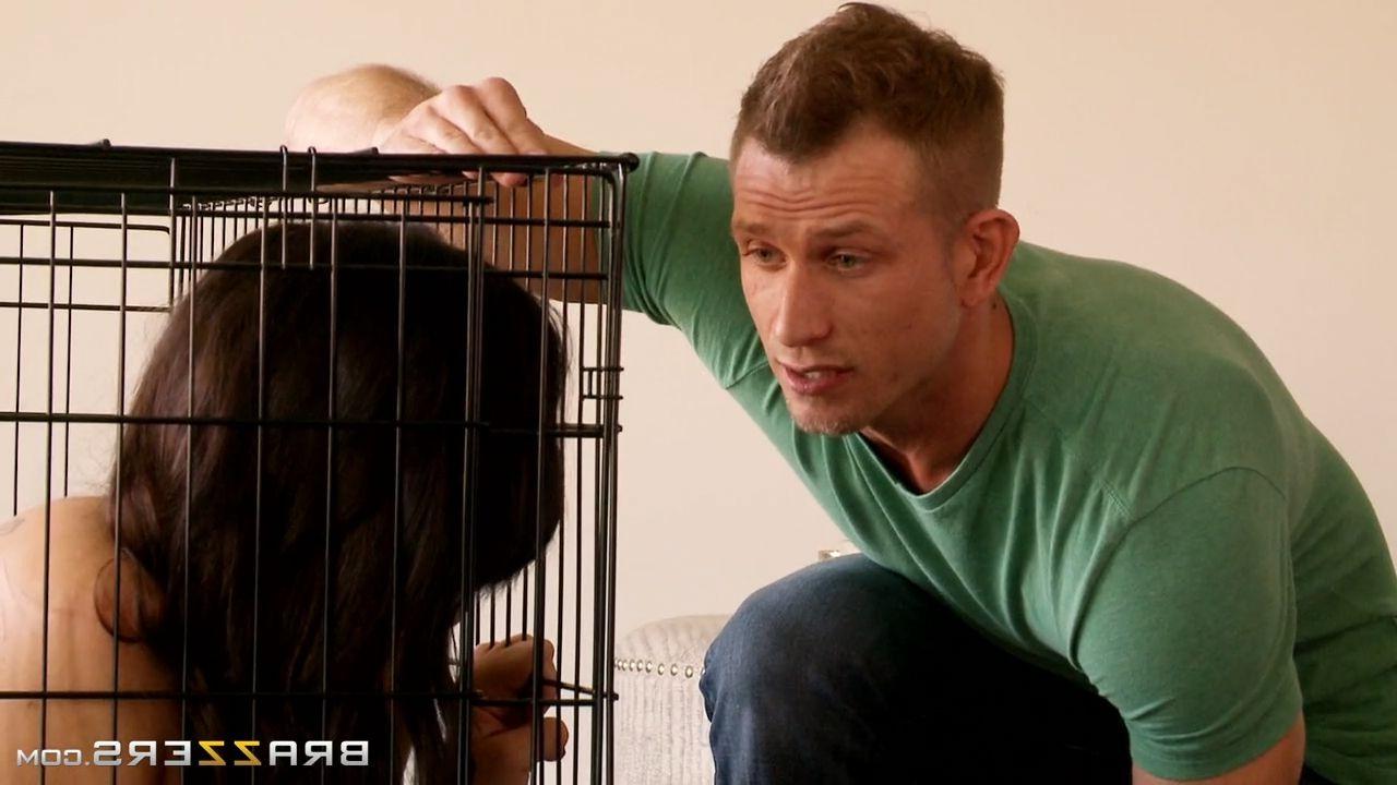 15P Busty brunette Madison Rose is a caged anal whore