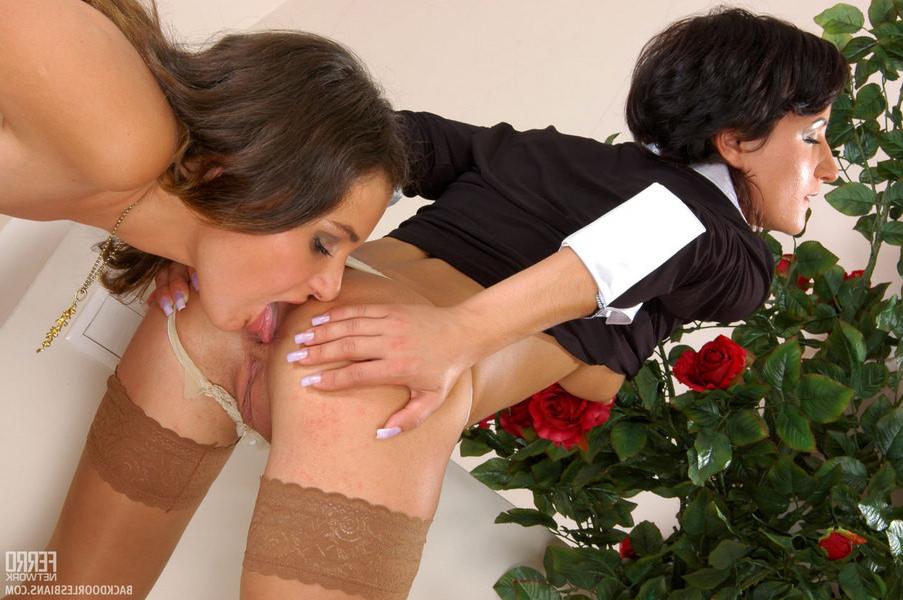 20P Lesbian coworker dipping her huge strapon into burning asshole
