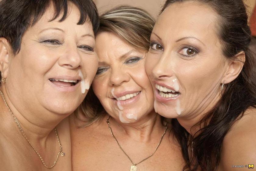 16P Three mature sluts share one hard cock
