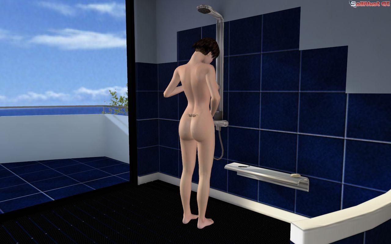 16P Busty 3d animated babe shaving her hairy pussy